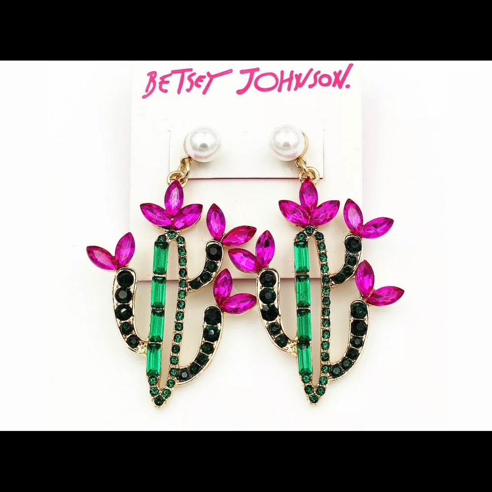 🔥🔥🔥BetseyJohnson PearlCrystalSaguaro Cactus Earrings